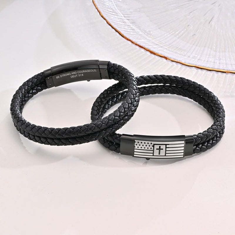 VNOX Men's Inspirational Mantra Engarved Handmade Braided Leather Adjustable Cuff Bangle Bracelet Encouragement Motivational Gift for Men - Image 4